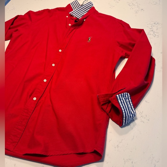 Ralph Lauren Other - Ralph Lauren long sleeve oxford button down shirt with striped details Red